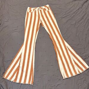Retro Orange and White Womens Size S Striped Flare Jeans
